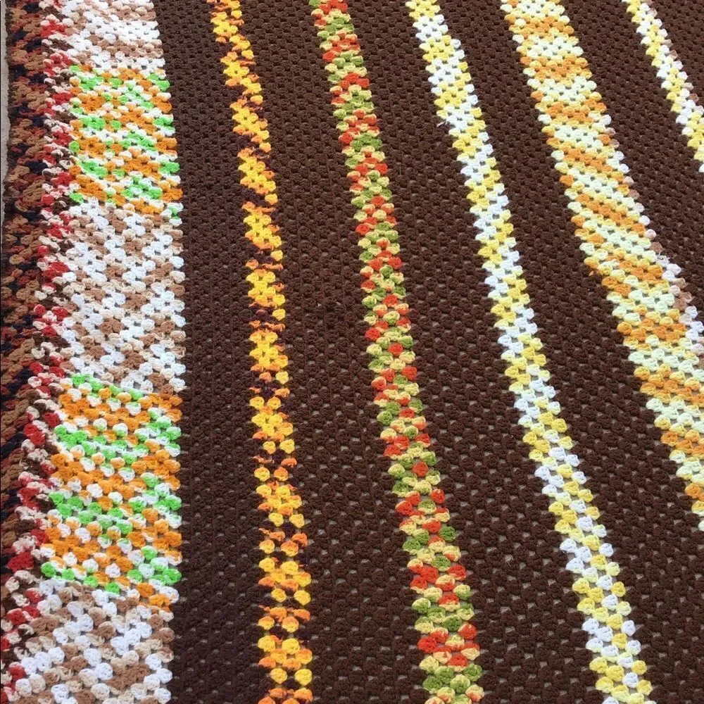 Granny Square Crochet Home Made Blanket 85” X 137”
